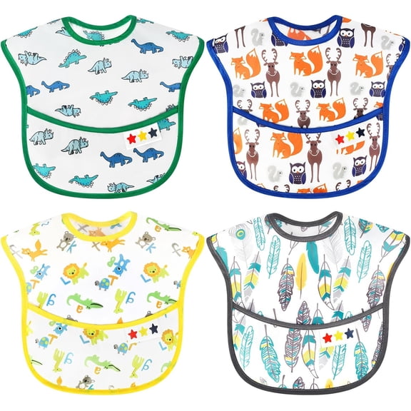 4 Pcs Waterproof Baby Bibs Smock Feeding Eating Art Pocket Apron