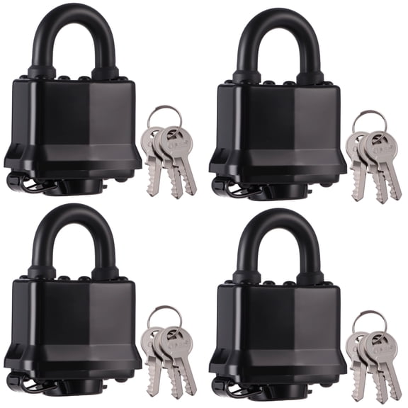 4 Pcs Waterproof Padlocks with Keys, 0.3 in Shackle Heavy Duty Sturdy Padlocks Anti-Theft for Indoor, Outdoor, Gate, Home, Cabinet, Black, 1.9x0.4x2.4 in