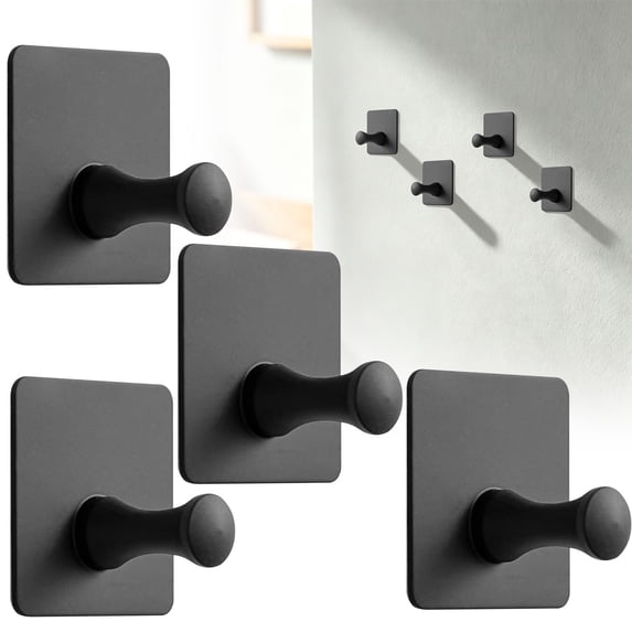 4 Pcs Waterproof Plastic Wall Mount Hanger,No Drill Self adhesive Bathroom Hooks,Bath Towel Holder,Multi Purpose Hats Hooks for Bags,Keys,Entryway and Behind Door,Home Storage Organization
