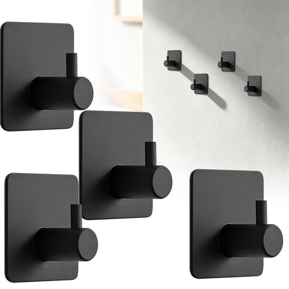 4 Pcs Waterproof Plastic Wall Mount Hanger,No Drill Self adhesive Bathroom Hooks,Bath Towel Holder,Multi Purpose Hats Hooks for Bags,Keys,Entryway and Behind Door,Home Storage Organization