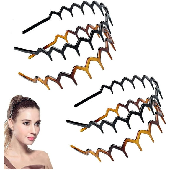 4 Pcs Wavy Hair Comb, Non-Slip Elastic Hair Styling Sharks Tooth Hard Headbands for Women, Men, Girls