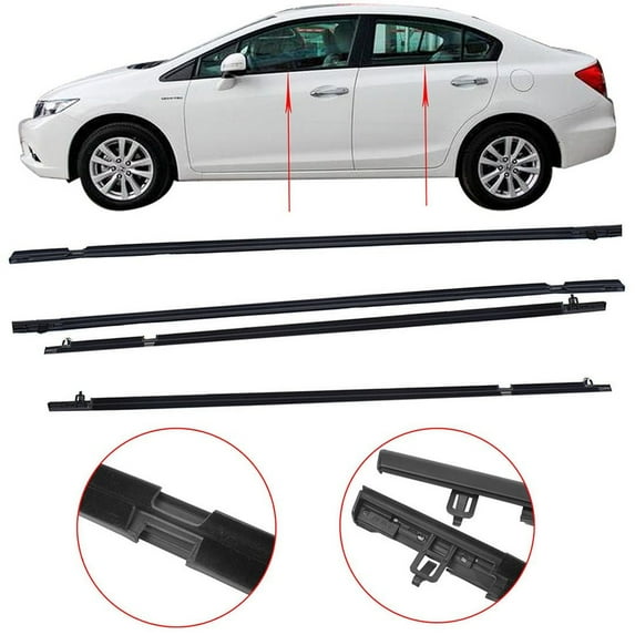 4 Pcs Weatherstrip Window Seal Car Window Moulding Trim Seal Belt Black Fit for 2006-2011 Honda Civic