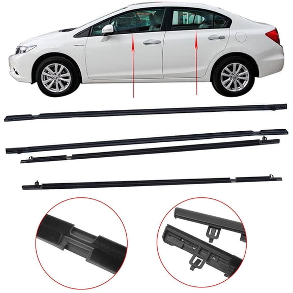 4 Pcs Weatherstrip Window Seal Car Window Moulding Trim Seal Belt Black Fit for 2006-2011 Honda Civic