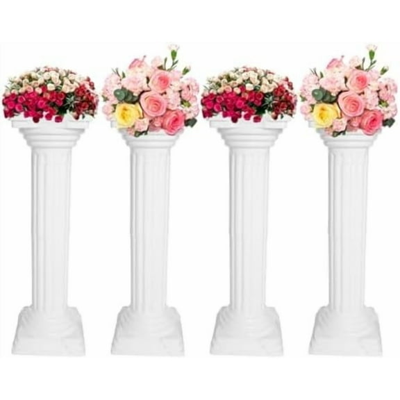 4 Pcs Wedding Roman Column, Event Decorative Column Roman Pillars Plastic Greek Columns Pedestal for Wedding Decoration, Parties 10.83 x 10.83 x 33.86 Inch White$$Home Decor, Kitchen, & Other