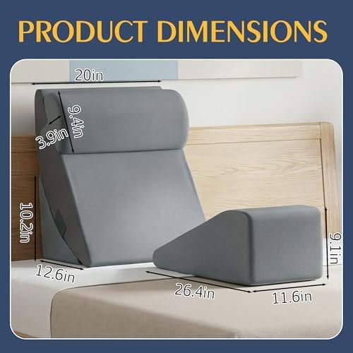 4 Pcs Wedge Pillow Set for After Knee Surgery, Leg Elevation Pillow Post Surgery Knee Replacement with Reading Support for Bed, Leg Elevation & Headboard for Sleeping$$Bedding