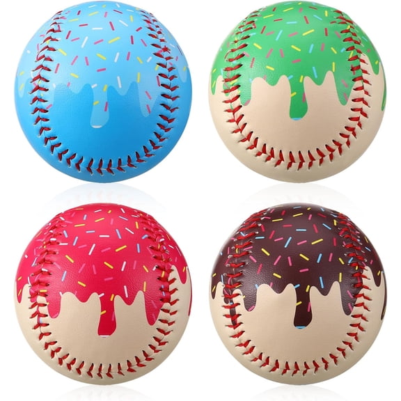 4 Pcs Weighted Training Balls for Baseball Softball 7 oz Weighted Plyometric Baseballs Ice Cream Drip for Pitching Throwing Hitting Training for All Skill Level Improved Power, 4 Styles