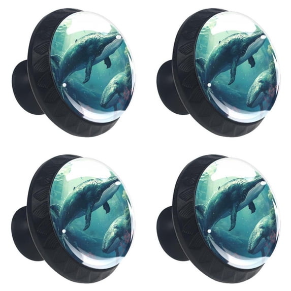 4 Pcs Whale Print Cabinet Knobs 30mm Round Crystal Glass Drawer Handles Pulls with Screws for Kitchen Cupboard Wardrobe Closet Dresser, Home&Office