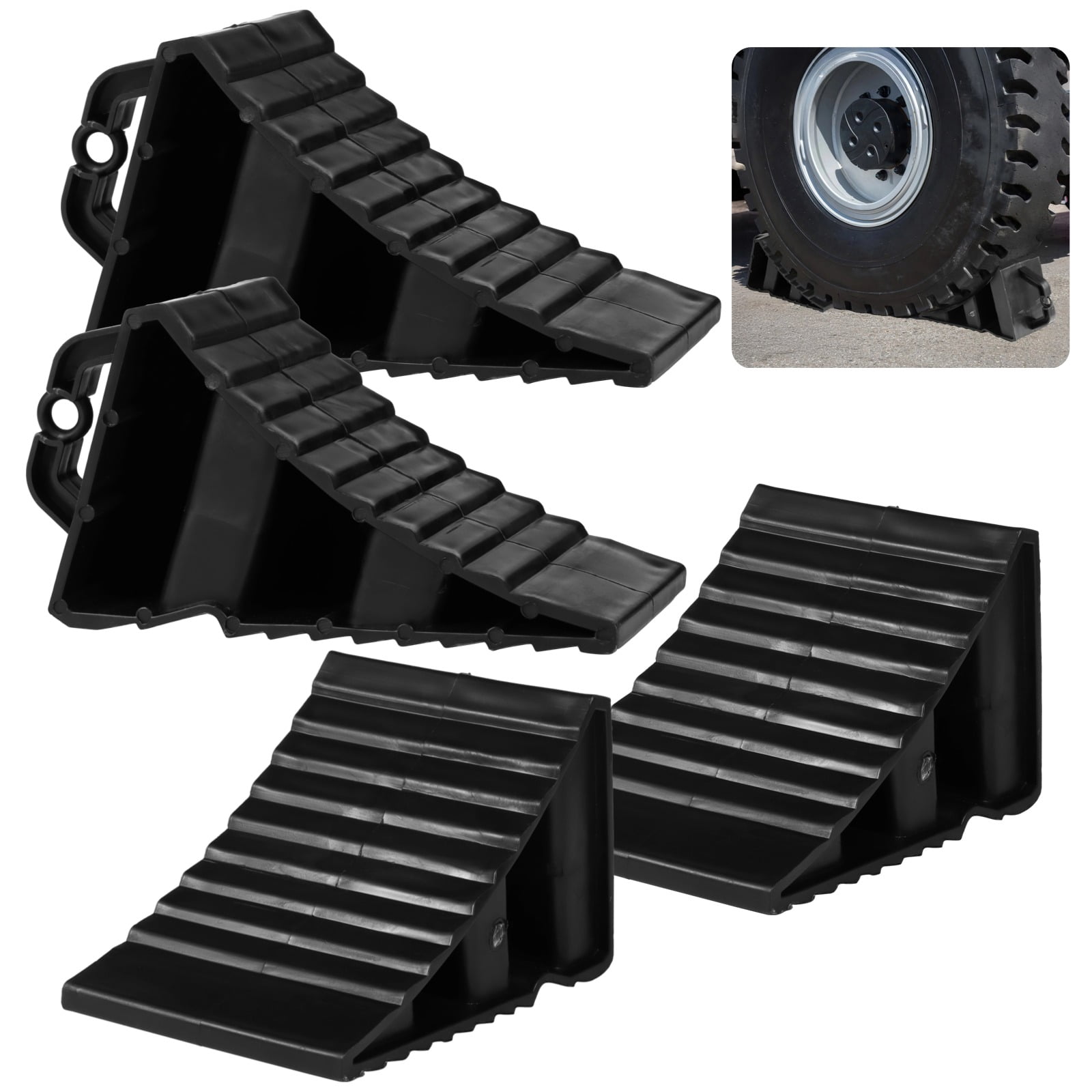 4 Pcs Wheel Chocks, Plastic Tire Chocks with Serrated Surface and ...
