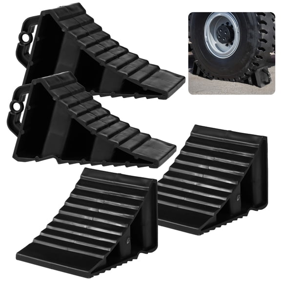 4 Pcs Wheel Chocks, Plastic Tire Chocks with Serrated Surface and Portable Handle, Heavy Duty Wheel Stoppers for RV, SUV, Tricycle, Car, 7.87 x 4.72 x 4.3 in