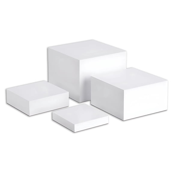 4 Pcs White Acrylic Display Risers, Square Stands for Food, Dessert Table, Wedding, Party, Buffet, Modern Multi-Layered Stands for Cakes, Sweets