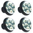 4 Pcs White Daisy Flowers Print Knobs 30mm Round Crystal Glass