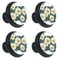 4 Pcs White Daisy Flowers Print Knobs 30mm Round Crystal Glass