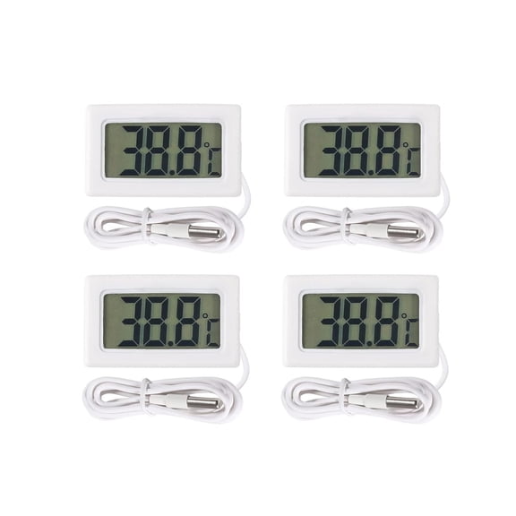 4 Pcs White Digital LCD Thermometer Temperature Monitor with 1M External Probe
