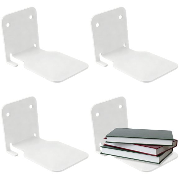 4 Pcs White Floating Shelves for Books, Carbon Steel Wall Mounted Bookshelf Brackets, 4.3 x 2.4 x 2.8 in Invisible Storage Rack for Home Office, Living Room, Bedroom