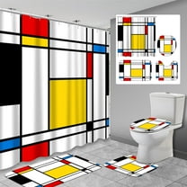 4 Pcs White Lemon Bathroom Shower Curtain Sets with Rugs, Fresh Leaves Leaf Slice Green Summer Yellow Bathroom Sets with Shower Curtain and Rugs, Bathroom Decor Sets with Mats and Towels