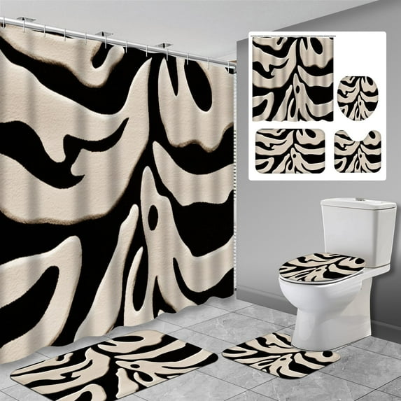 4 Pcs White Lemon Bathroom Shower Curtain Sets with Rugs, Fresh Leaves Leaf Slice Green Summer Yellow Bathroom Sets with Shower Curtain and Rugs, Bathroom Decor Sets with Mats and Towels