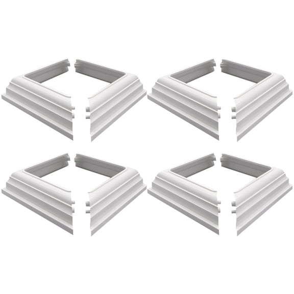 4 Pcs White PVC Post Trim, 4" Decorative Base, Split Design Vinyl Skirts, 5.9 x 5.9 x 1.4 in / 14.7 x 14.7 x 3.7 cm, Outdoor Space Enhancement, Suitable for American & European Fences