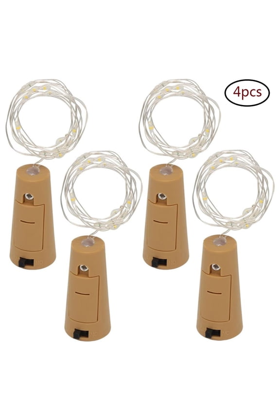 4 Pcs Wine Bottle Lights with Cork Starry Fairy Lights Battery Operated, 3.2ft 10 LED Silver Copper Wire String Lights for Party Christmas Decoration Halloween Wedding - Warm White