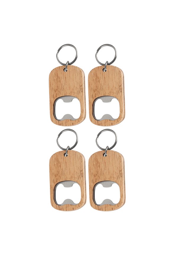 4 Pcs key Opener Set with Wooden Handle, Kitchen and Bar Accessories, Bottle Opener Keychain, Party Favors