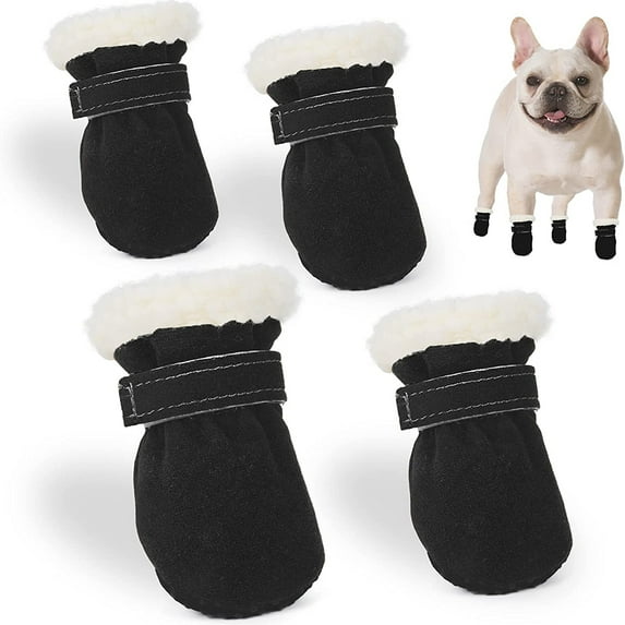 4 Pcs Winter Pet Warm Shoes Candy Color Plush Thickened Wear-Resistant Non-Slip Snow Booties for Dogs Outdoor Walking Running
