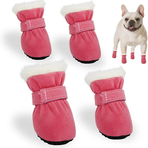 4 Pcs Winter Pet Warm Shoes Candy Color Plush Thickened Wear-Resistant Non-Slip Snow Booties for Dogs Outdoor Walking Running