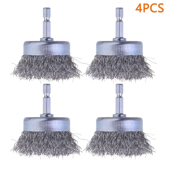 4 Pcs Wire Cup Brush Set for Drill, 1/4 Inch Hex Shank, 0.010 Inch Coarse Carbon Steel Attachments for Rust Removal