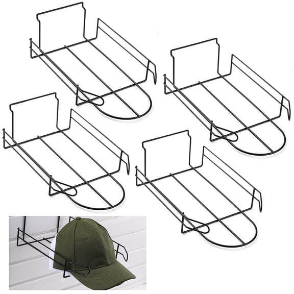4 Pcs Wire Hat Display for Slat Wall Black Baseball Hat Rack Retail Display Shelves Organizer for Merchandise Wall Door Closet Office Bedroom Store Slatwall Accessories