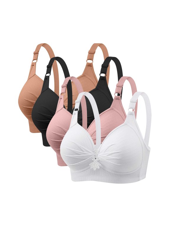4 Pcs Wireless Bras for Women Back Hook Bra High Support Sports Bra Standard Back Bra Lightly Padded Bras for Women Strappy Sports Bra Full Coverage Wireless Bra Minimalist Back Bra