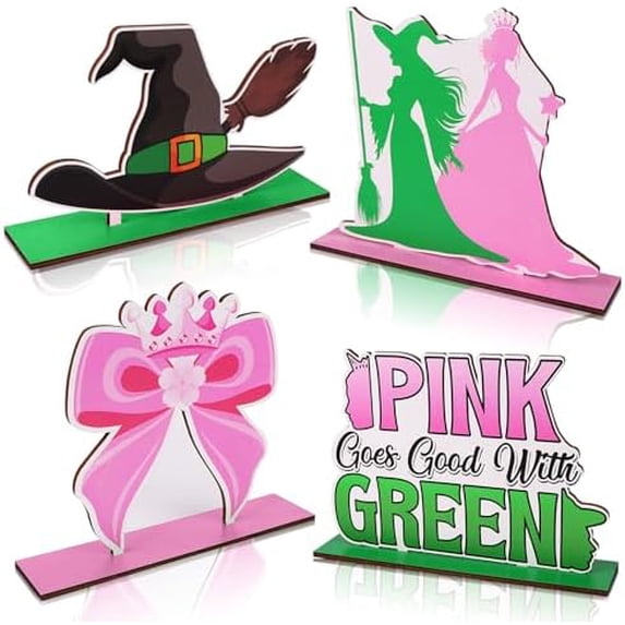 4 Pcs Witch Theme Party Decorations Wooden Table Centerpieces Pink and Green Party Tabletop Supplies for Birthday Movie Party Decor$$Electronics Accessories