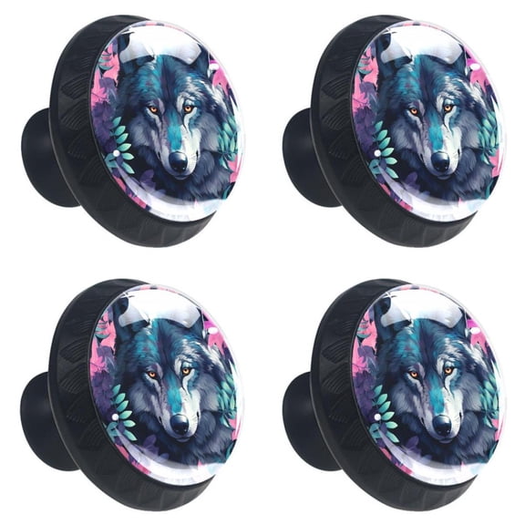 4 Pcs Wlof Print Cabinet Knobs 30mm Round Crystal Glass Drawer Handles Pulls with Screws for Kitchen Cupboard Wardrobe Closet Dresser, Home&Office