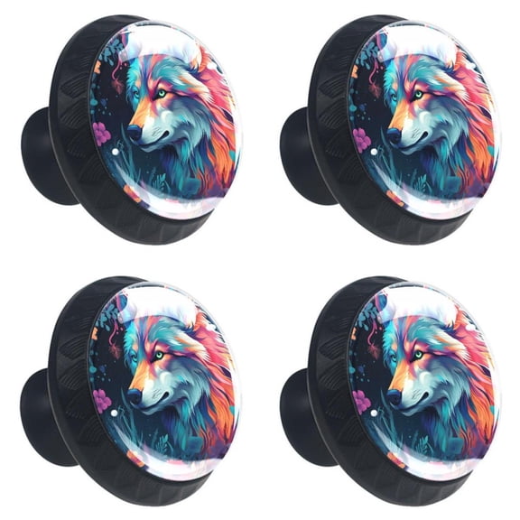 4 Pcs Wlof Print Cabinet Knobs 30mm Round Crystal Glass Drawer Handles Pulls with Screws for Kitchen Cupboard Wardrobe Closet Dresser, Home&Office