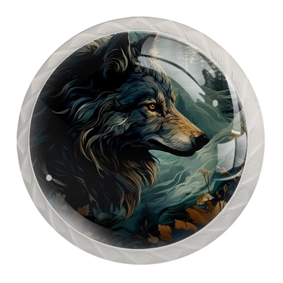 4 Pcs Wolf Knobs for Kitchen Cabinet Cupboard Dresser Bookcase Drawer Pulls Handles Round Home Decor