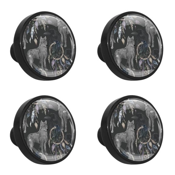 4 Pcs Wolf Knobs for Kitchen Cabinet Cupboard Dresser Bookcase Drawer Pulls Handles Round Home Decor