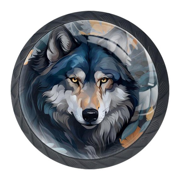 4 Pcs Wolf Knobs for Kitchen Cabinet Cupboard Dresser Bookcase Drawer Pulls Handles Round Home Decor