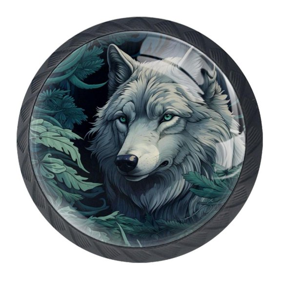 4 Pcs Wolf Knobs for Kitchen Cabinet Cupboard Dresser Bookcase Drawer Pulls Handles Round Home Decor