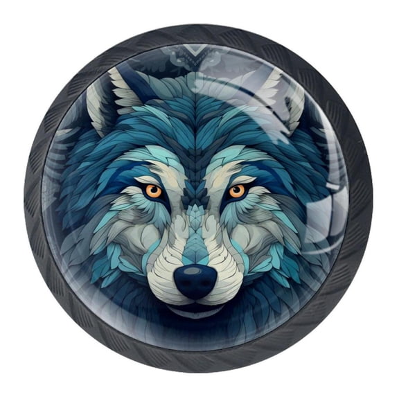 4 Pcs Wolf Knobs for Kitchen Cabinet Cupboard Dresser Bookcase Drawer Pulls Handles Round Home Decor