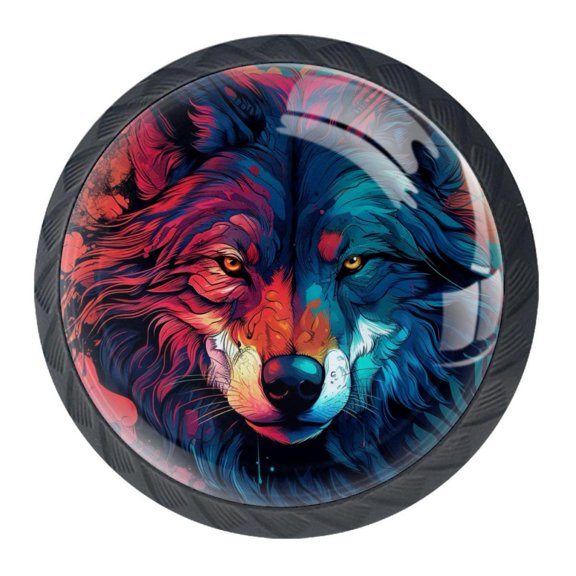 4 Pcs Wolf Knobs for Kitchen Cabinet Cupboard Dresser Bookcase Drawer Pulls Handles Round Home Decor