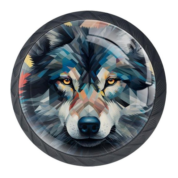 4 Pcs Wolf Knobs for Kitchen Cabinet Cupboard Dresser Bookcase Drawer Pulls Handles Round Home Decor