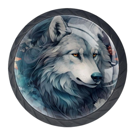 4 Pcs Wolf Knobs for Kitchen Cabinet Cupboard Dresser Bookcase Drawer Pulls Handles Round Home Decor