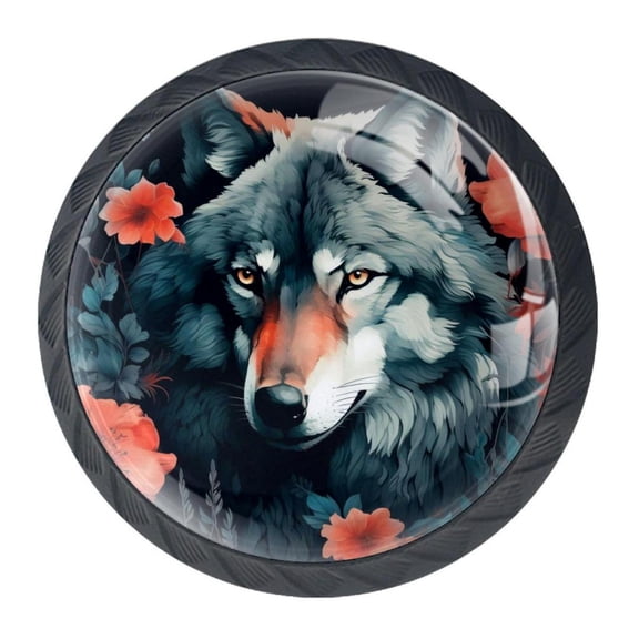 4 Pcs Wolf Knobs for Kitchen Cabinet Cupboard Dresser Bookcase Drawer Pulls Handles Round Home Decor