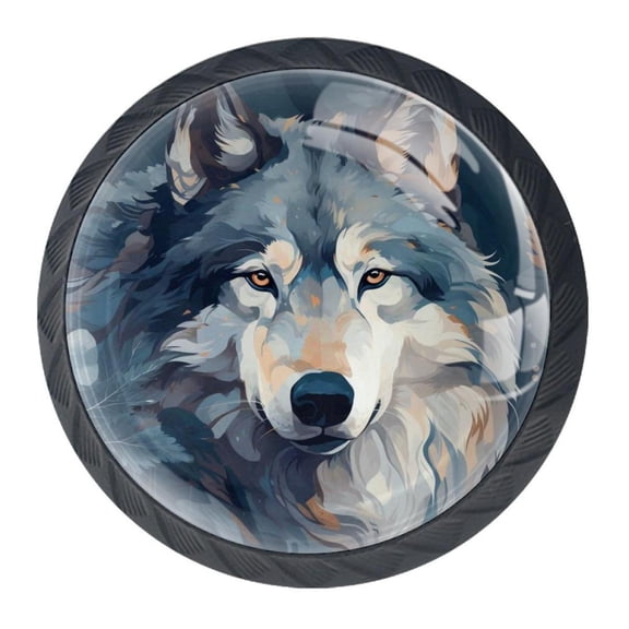 4 Pcs Wolf Knobs for Kitchen Cabinet Cupboard Dresser Bookcase Drawer Pulls Handles Round Home Decor