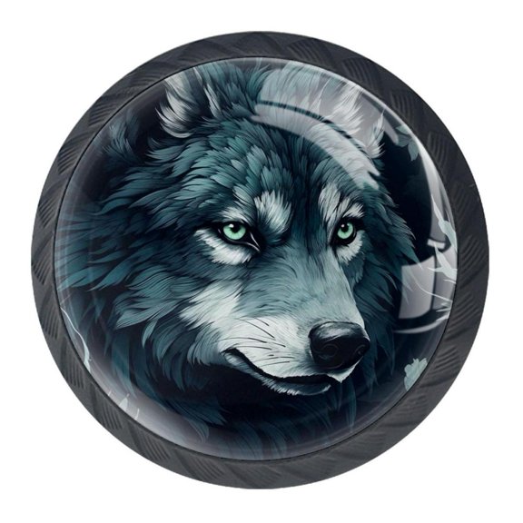 4 Pcs Wolf Knobs for Kitchen Cabinet Cupboard Dresser Bookcase Drawer Pulls Handles Round Home Decor