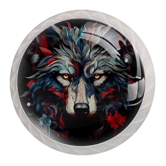 4 Pcs Wolf Knobs for Kitchen Cabinet Cupboard Dresser Bookcase Drawer Pulls Handles Round Home Decor