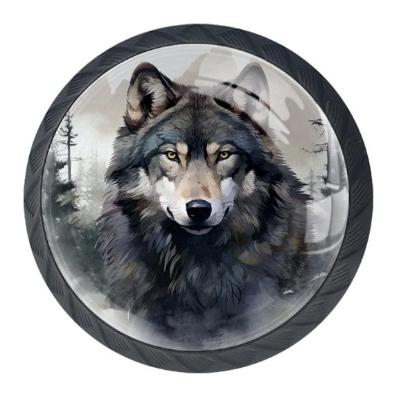 4 Pcs Wolf Knobs for Kitchen Cabinet Cupboard Dresser Bookcase Drawer Pulls Handles Round Home Decor