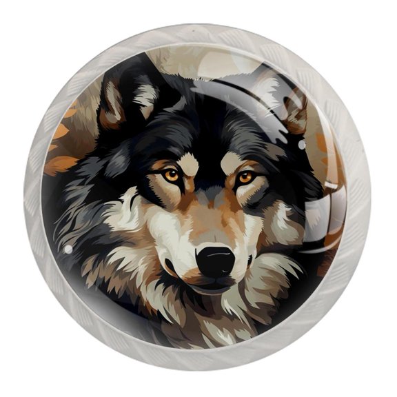 4 Pcs Wolf Knobs for Kitchen Cabinet Cupboard Dresser Bookcase Drawer Pulls Handles Round Home Decor