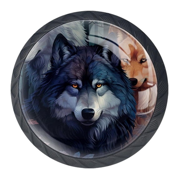 4 Pcs Wolf Knobs for Kitchen Cabinet Cupboard Dresser Bookcase Drawer Pulls Handles Round Home Decor