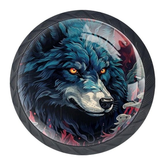 4 Pcs Wolf Knobs for Kitchen Cabinet Cupboard Dresser Bookcase Drawer Pulls Handles Round Home Decor