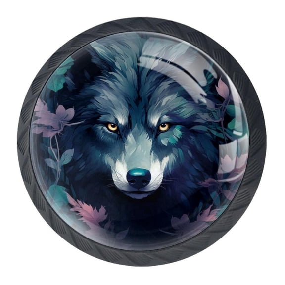 4 Pcs Wolf Knobs for Kitchen Cabinet Cupboard Dresser Bookcase Drawer Pulls Handles Round Home Decor