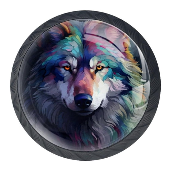 4 Pcs Wolf Knobs for Kitchen Cabinet Cupboard Dresser Bookcase Drawer Pulls Handles Round Home Decor