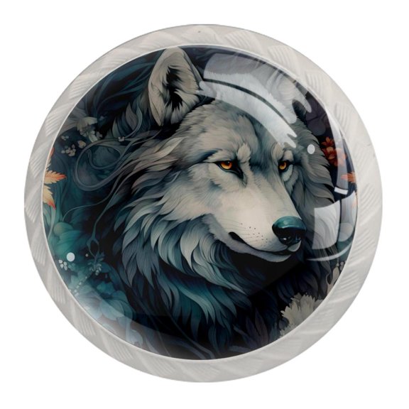4 Pcs Wolf Knobs for Kitchen Cabinet Cupboard Dresser Bookcase Drawer Pulls Handles Round Home Decor